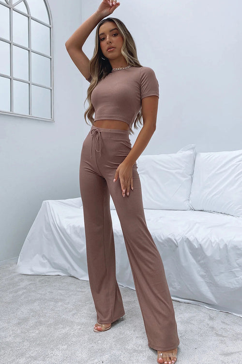 Round Neck Short Sleeve Top and Pants Set