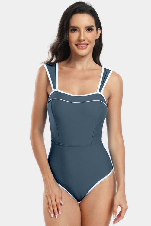 Contrast Trim Wide Strap Two-Piece Swim Set