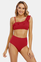 Ruffled Asymmetrical Neck Bikini Set