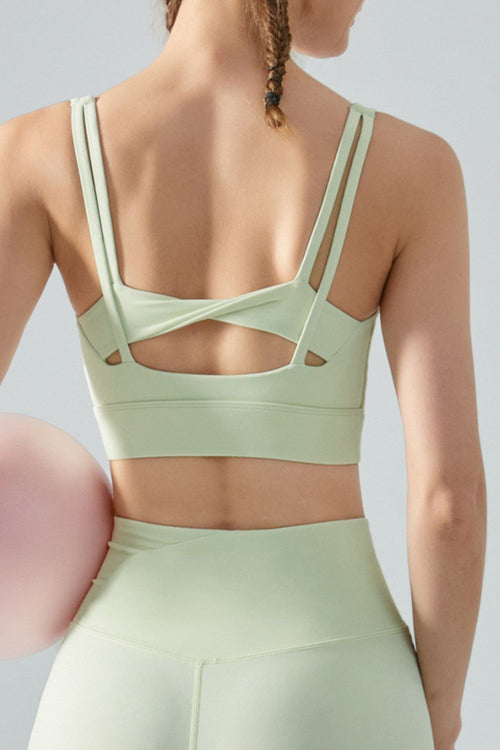 Faux Layered Twist Back Cutout Sports Bra