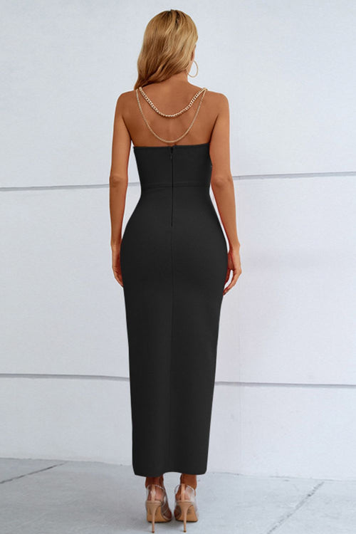 Chain Detail Side Split Sweetheart Neck Maxi Dress