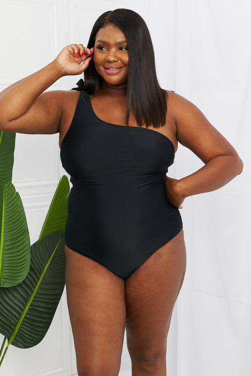 Marina West Swim Deep End One-Shoulder One-Piece Swimsuit in Black