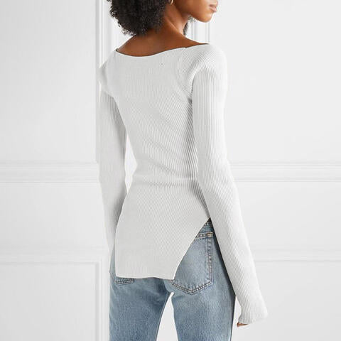 Sweetheart Neck Long Sleeve Knit Top