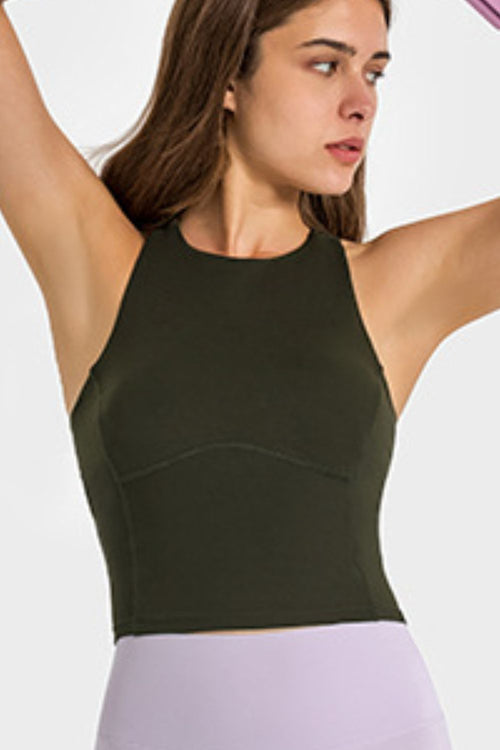 Crisscross Back Round Neck Yoga Tank