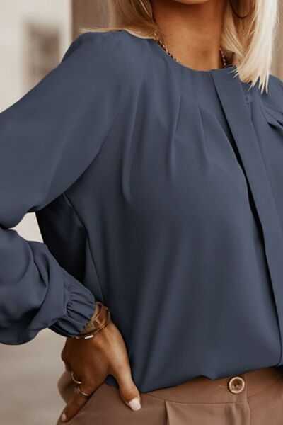 Button Up Round Neck Long Sleeve Shirt