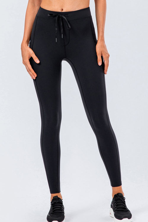 Drawstring Sports Leggings with Side Pockets