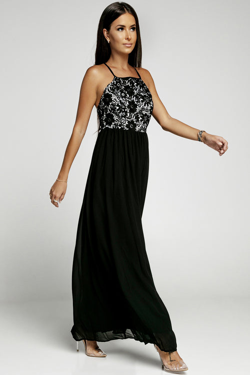 Crisscross Spliced Lace Split Chiffon Maxi Dress