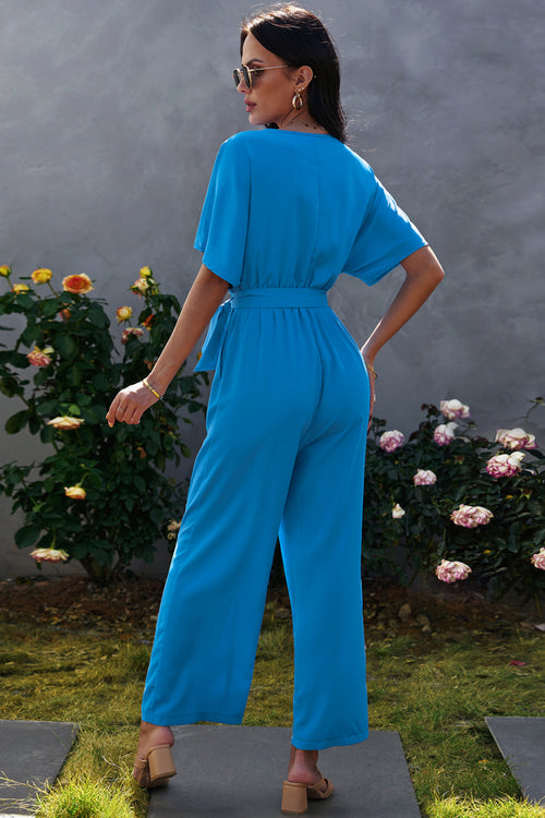 Tie-Waist Surplice Wide Leg Jumpsuit